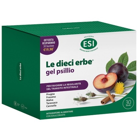 Confezione da 30 buste di Esi Le Dieci Erbe Gel Psillio Integratore Per La Regolarità Intestinale.