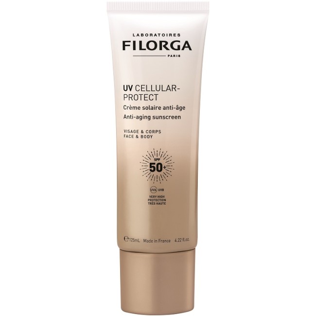 Flacone da 125 ml di Filorga UV Cellular Protect Face & Body Protezione Solare Viso Corpo SPF 50+. Flacone da 125 ml di Filorga UV Cellular Protect Face & Body Protezione Solare Viso Corpo SPF 50+.