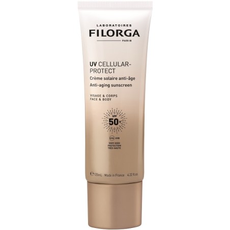 Flacone da 125 ml di Filorga UV Cellular Protect Face & Body Protezione Solare Viso Corpo SPF 50+.