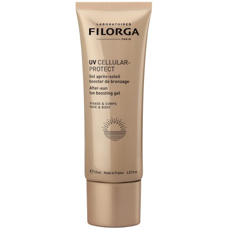 Flacone da 125 ml di Filorga UV Cellular Protect Gel Doposole Acceleratore d'Abbronzatura.