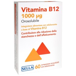 Confezione da 60 compresse orosolubili di Vitamina B12 1000 mcg, integratore per il metabolismo energetico.