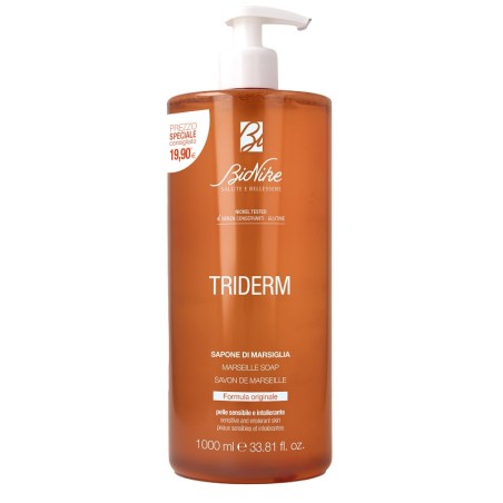 Flacone convenienza da 1 litro di Bionike Triderm Sapone Marsiglia Per La Detersione Corpo Di Tutti I Tipi Di Pelle. Flacone convenienza da 1 litro di Bionike Triderm Sapone Marsiglia Per La Detersione Corpo Di Tutti I Tipi Di Pelle.