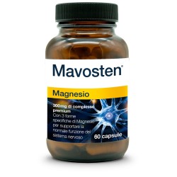 Confezione da 60 capsule di Mavosten Magnesio, integratore per benessere muscolare e nervoso.