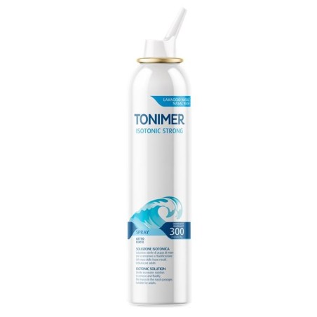 Flacone da 200 ml di Tonimer Isotonic Strong Spray, soluzione per la pulizia nasale. Flacone da 200 ml di Tonimer Isotonic Strong Spray, soluzione per la pulizia nasale.