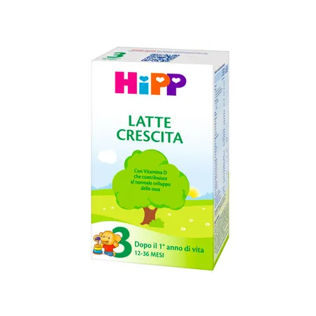 Confezione da 500 grammi di Hipp 3, latte di crescita per bambini da 1 a 3 anni.