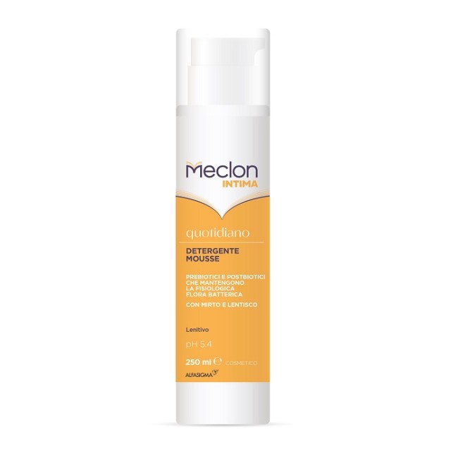 Flacone da 250 ml di Meclon Intima Quotidiano, detergente in mousse con prebiotici. Flacone da 250 ml di Meclon Intima Quotidiano, detergente in mousse con prebiotici.
