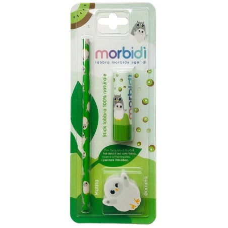 Morbidi' Kit Disegno Kiwi Stick Labbra + Matita + Gomma Da Cancellare Morbidi' Kit Disegno Kiwi Stick Labbra + Matita + Gomma Da Cancellare