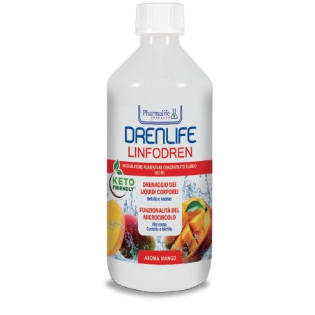 Flacone da 500 ml di Drenlife Linfodren, integratore per microcircolo e drenaggio dei liquidi. Flacone da 500 ml di Drenlife Linfodren, integratore per microcircolo e drenaggio dei liquidi.