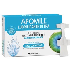Confezione da 10 fialette di Afomill Lubrificante Ultra Gocce Oculari Sterili Idratanti Umettanti Per Occhio Secco.