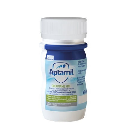 Confezione contenente 24 pezzi da 90 ml di Aptamil ProExpert PreAptamil PDF, latte per neonati sottopeso.