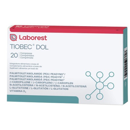 Confezione da 20 compresse di Tiobec Dol, integratore antiossidante per ossa e difese immunitarie. Confezione da 20 compresse di Tiobec Dol, integratore antiossidante per ossa e difese immunitarie.