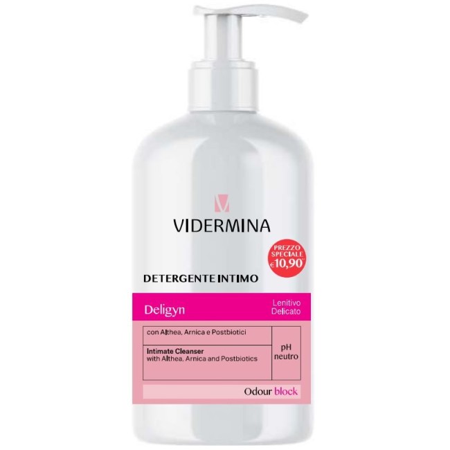 Flacone da 500 ml di Vidermina Deligyn Detergente Quotidiano Per Rossore Bruciore Prurito Intimo. Flacone da 500 ml di Vidermina Deligyn Detergente Quotidiano Per Rossore Bruciore Prurito Intimo.