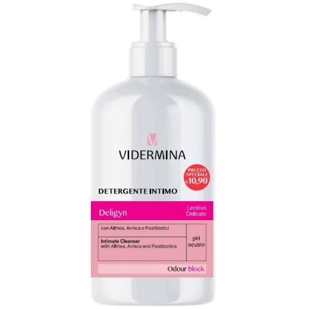Flacone da 500 ml di Vidermina Deligyn Detergente Quotidiano Per Rossore Bruciore Prurito Intimo.