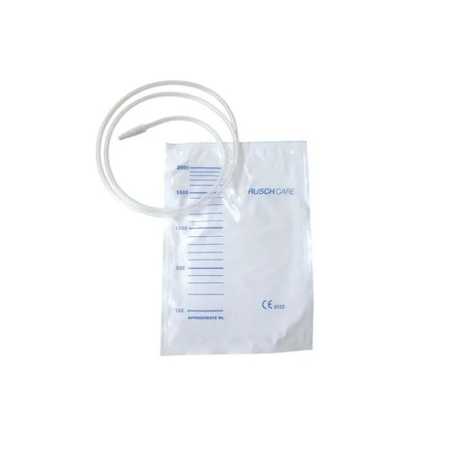SACCA DI DRENAGGIO LETTO PER INCONTINENZA 2000ML IN PVC CON VALVOLA DI NON RITORNO CON TUBO DI RACCORDO130CM MONOUSO DIAMETRO 5X