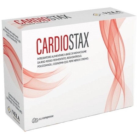Confezione da 60 compresse di Cardiostax, integratore per colesterolo e salute metabolica. Confezione da 60 compresse di Cardiostax, integratore per colesterolo e salute metabolica.
