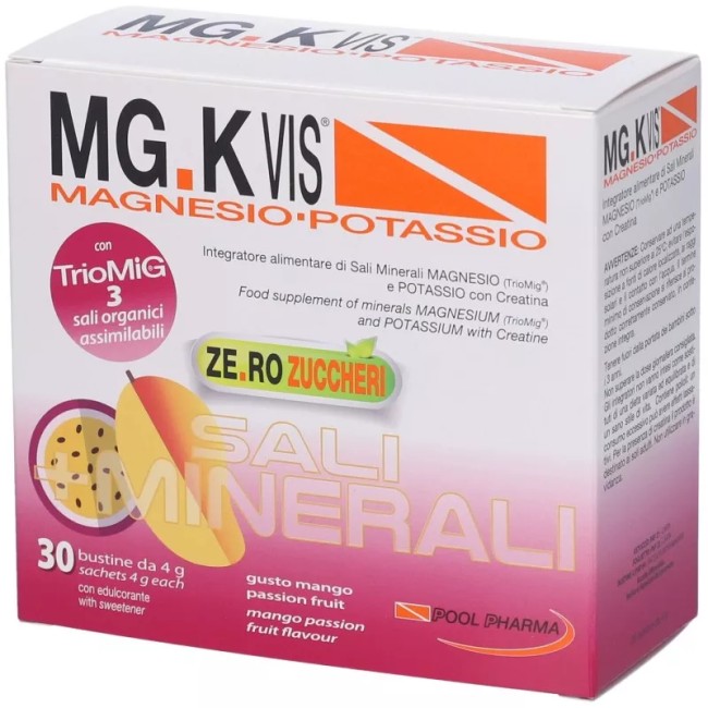 Confezione da 30 bustine di MGK VIS Mango & Passion Fruit, integratore di magnesio e potassio. Confezione da 30 bustine di MGK VIS Mango & Passion Fruit, integratore di magnesio e potassio.