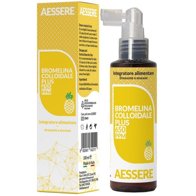 Flacone spray da 100 ml di Bromelina Colloidale Plus 650 Ppm, integratore per ritenzione idrica e cellulite.