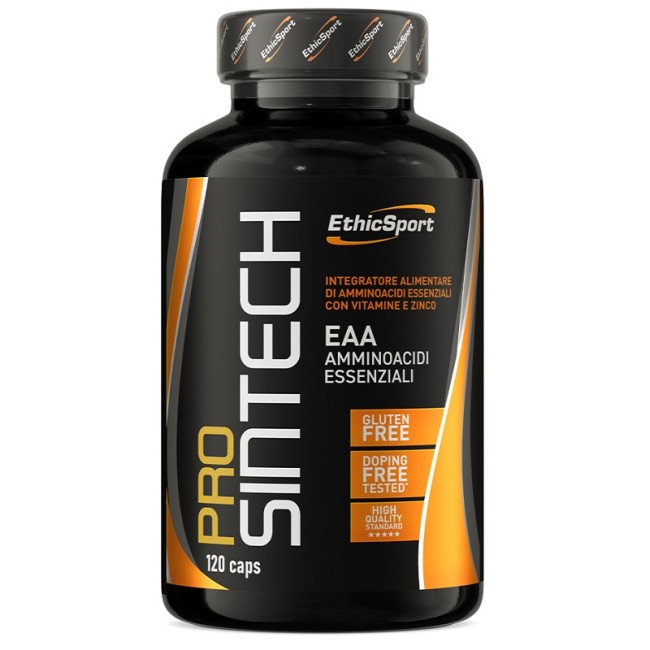 Confezione da 120 capsule di EthicSport Prosintech, integratore di aminoacidi e vitamine per sportivi.