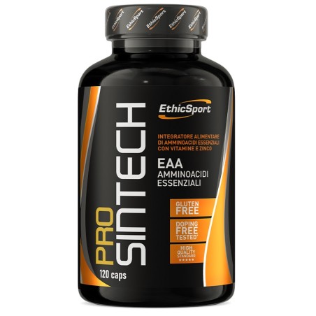 Confezione da 120 capsule di EthicSport Prosintech, integratore di aminoacidi e vitamine per sportivi.