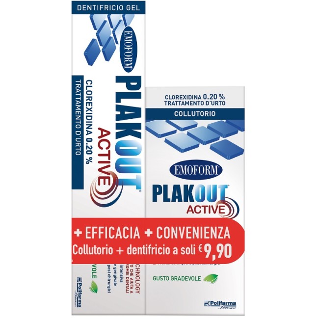 Confezione risparmio collutorio più dentifricio di Emoform Plakout Clorexidina 0,20%. Confezione risparmio collutorio più dentifricio di Emoform Plakout Clorexidina 0,20%.