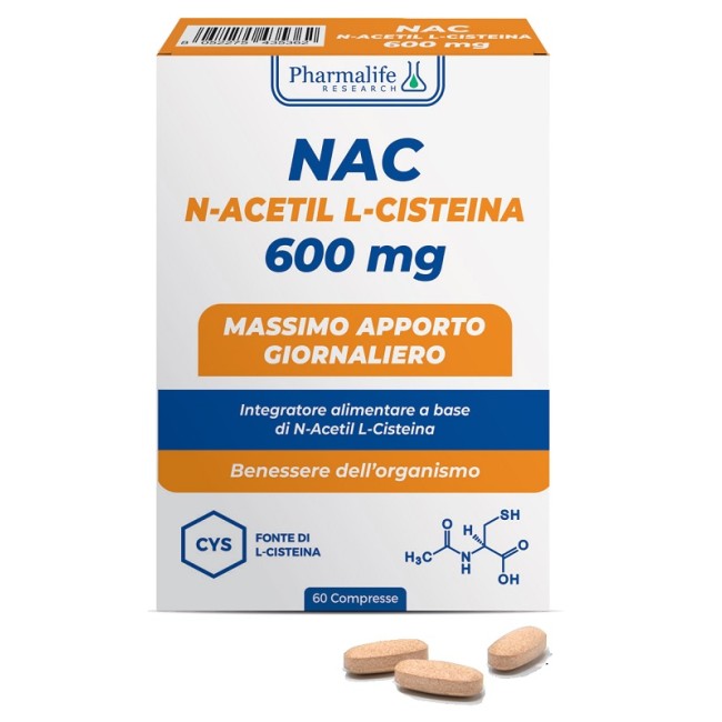 Confezione da 60 compresse di Pharmalife Research Nac 600 Mg Integratore Mucolitico Espettorante Per Catarro. Confezione da 60 compresse di Pharmalife Research Nac 600 Mg Integratore Mucolitico Espettorante Per Catarro.