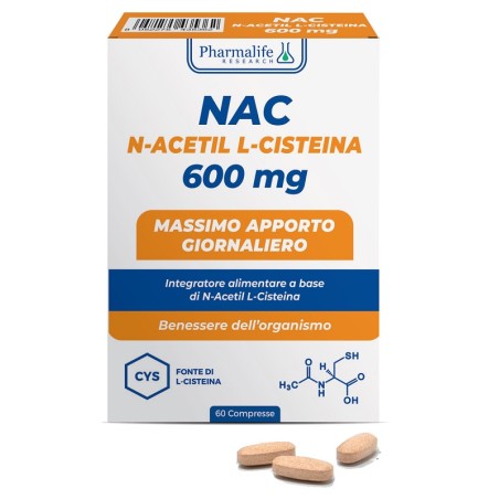Confezione da 60 compresse di Pharmalife Research Nac 600 Mg Integratore Mucolitico Espettorante Per Catarro. Confezione da 60 compresse di Pharmalife Research Nac 600 Mg Integratore Mucolitico Espettorante Per Catarro.