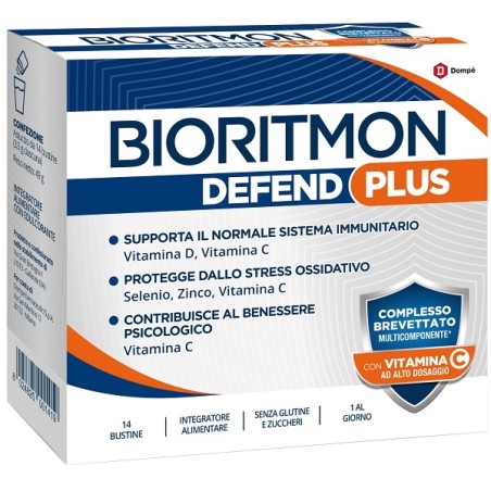 Confezione da 14 bustine di Bioritmon Defend Plus, integratore per rinforzare le difese immunitarie. Confezione da 14 bustine di Bioritmon Defend Plus, integratore per rinforzare le difese immunitarie.