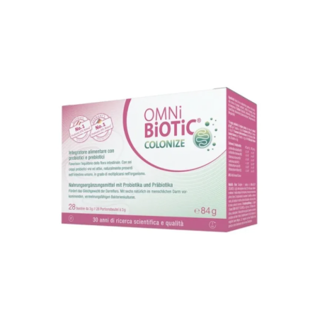 Confezione da 28 bustine di Omni Biotic Colonize, integratore di fermenti lattici. Confezione da 28 bustine di Omni Biotic Colonize, integratore di fermenti lattici.