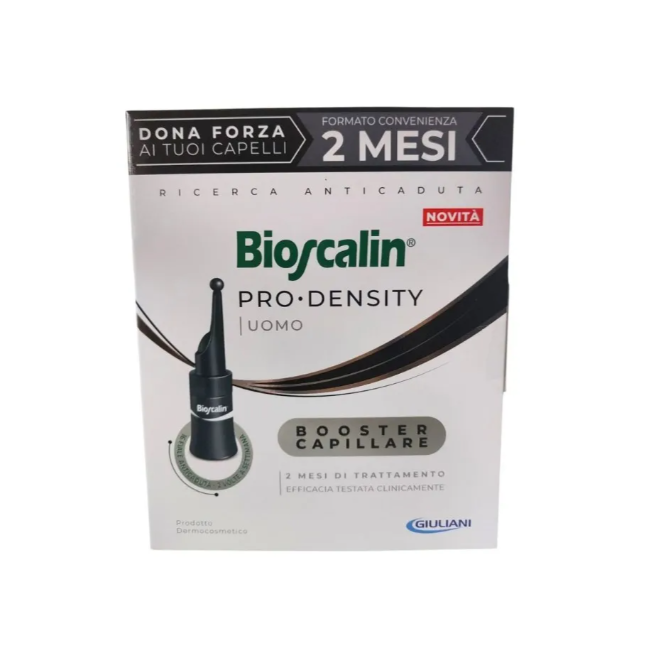 Confezione da 16 fiale di Bioscalin Pro Density Uomo, trattamento contro la perdita dei capelli. Confezione da 16 fiale di Bioscalin Pro Density Uomo, trattamento contro la perdita dei capelli.