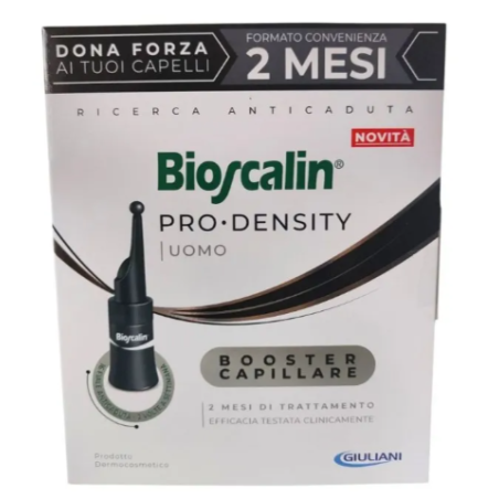 Confezione da 16 fiale di Bioscalin Pro Density Uomo, trattamento contro la perdita dei capelli. Confezione da 16 fiale di Bioscalin Pro Density Uomo, trattamento contro la perdita dei capelli.