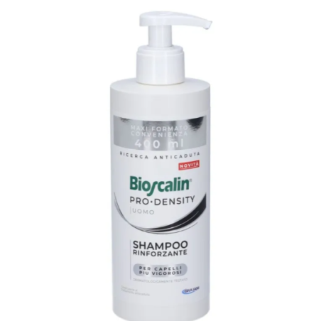 Flacone da 400 ml di Bioscalin Pro Density Uomo, shampoo rinforzante per contrastare la caduta dei capelli.