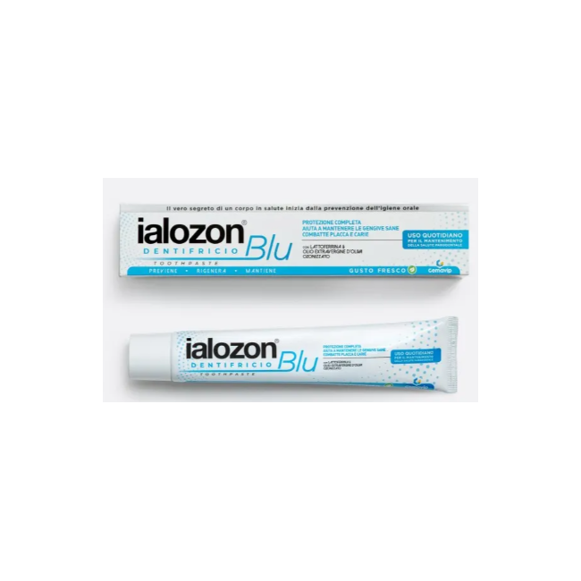 Tubo da 100 ml di Ialozon Blu, dentifricio protettivo per il benessere delle gengive.