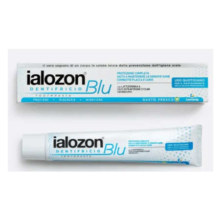 Tubo da 100 ml di Ialozon Blu, dentifricio protettivo per il benessere delle gengive.