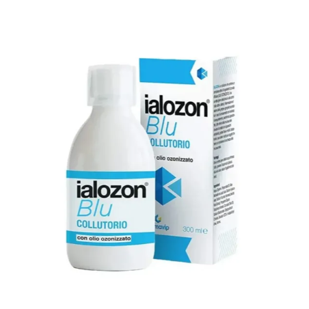 Flacone da 300 ml di Ialozon Blu Collutorio, prodotto ad azione antibatterica, utile contro le gengiviti. Flacone da 300 ml di Ialozon Blu Collutorio, prodotto ad azione antibatterica, utile contro le gengiviti.