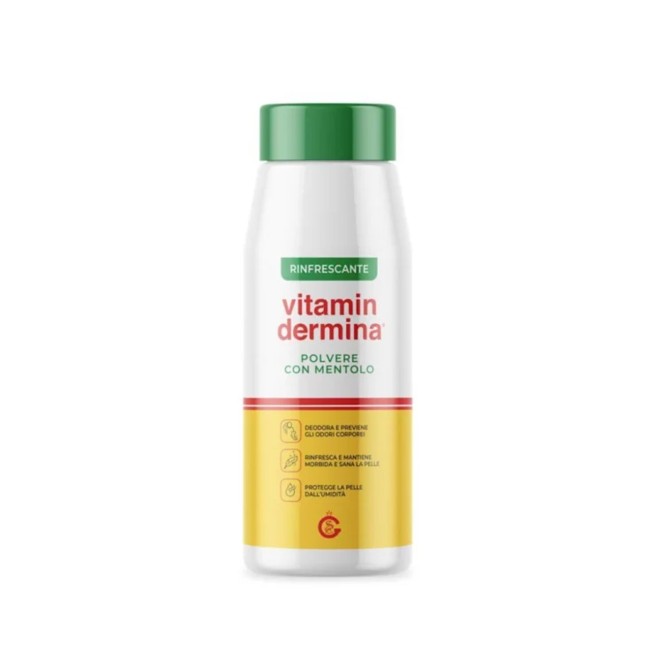 Flacone da 100 grammi di Vitamindermina Polvere Mentolo Rinfrescante Deodorante Anti-Sudorazione. Flacone da 100 grammi di Vitamindermina Polvere Mentolo Rinfrescante Deodorante Anti-Sudorazione.