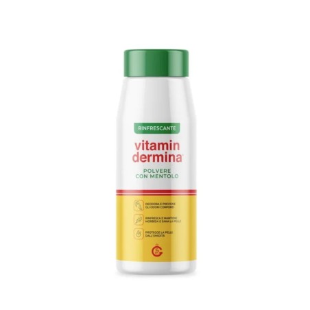 Flacone da 100 grammi di Vitamindermina Polvere Mentolo Rinfrescante Deodorante Anti-Sudorazione. Flacone da 100 grammi di Vitamindermina Polvere Mentolo Rinfrescante Deodorante Anti-Sudorazione.