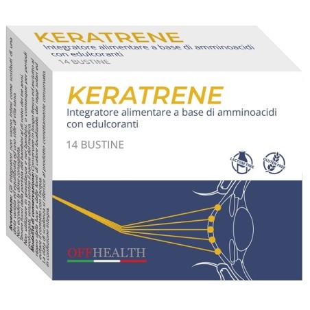 Confezione da 14 bustine di Keratrene, integratore per benessere muscolare e recupero fisico.