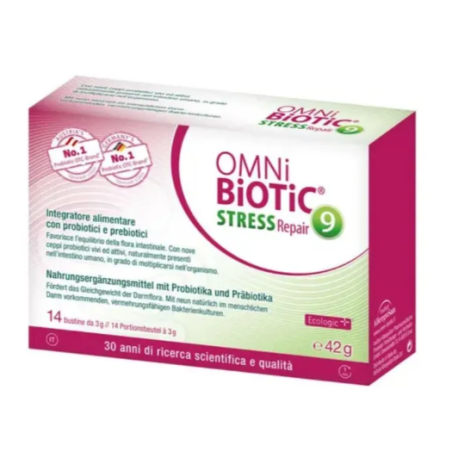 Confezione da 14 bustine di Omni-Biotic Stress Repair, integratore per il benessere dell'intestino. Confezione da 14 bustine di Omni-Biotic Stress Repair, integratore per il benessere dell'intestino.
