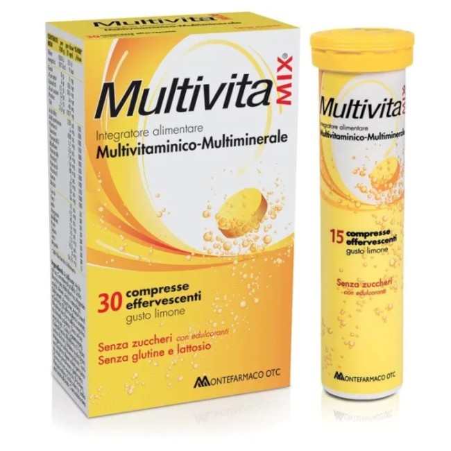 Confezione da 30 compresse effervescenti di Multivitamix Multivitaminico Multriminerale, integratore energizzante.