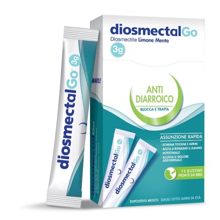 Confezione da 12 stick di Diosmectalgo Rimedio Contro La Diarrea Per Adulti e Bambini Gusto Limone Menta. Confezione da 12 stick di Diosmectalgo Rimedio Contro La Diarrea Per Adulti e Bambini Gusto Limone Menta.