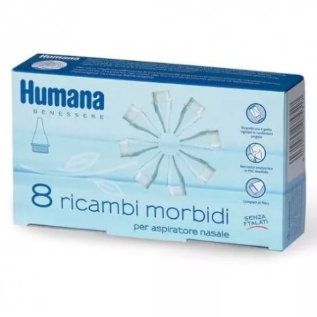 Confezione contenente 8 ricambi morbidi per l'aspiratore nasale Humana. Confezione contenente 8 ricambi morbidi per l'aspiratore nasale Humana.