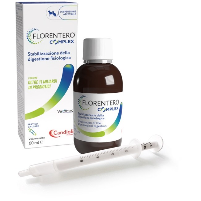 Flacone da 60 ml di Florentero Complex, integratore digestivo per cani e gatti. Flacone da 60 ml di Florentero Complex, integratore digestivo per cani e gatti.