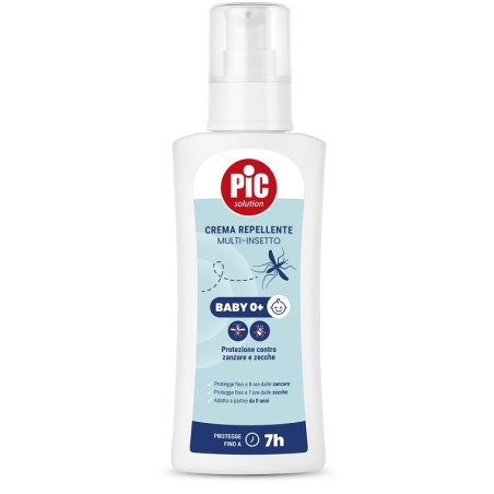 Flacone da 100 ml di Pic Solution Cerma Repellente Multi-Insetto Baby 0+ per proteggere i bambini da zanzare e zecche.