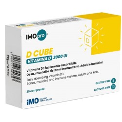 Confezione da 30 compresse di Imopro D Cube Integratore Di Vitamina D3 Per Ossa e Sistema Immunitario.