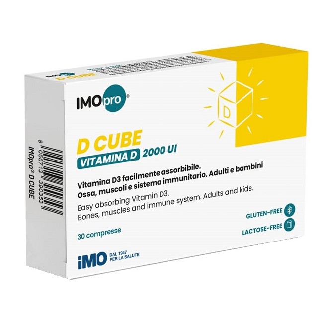 Confezione da 30 compresse di Imopro D Cube Integratore Di Vitamina D3 Per Ossa e Sistema Immunitario. Confezione da 30 compresse di Imopro D Cube Integratore Di Vitamina D3 Per Ossa e Sistema Immunitario.