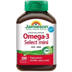 Flacone da 200 perle di Jamieson Omega 3 Select Mini, integratore per la salute del cuore.