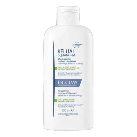 Flacone da 200 ml di Ducray Kelual Squanorm Shampoo Anti-Forfora Grassa. Flacone da 200 ml di Ducray Kelual Squanorm Shampoo Anti-Forfora Grassa.
