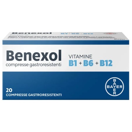 Confezione da 20 compresse di Benexol, farmaco per carenza di vitamine B. Confezione da 20 compresse di Benexol, farmaco per carenza di vitamine B.