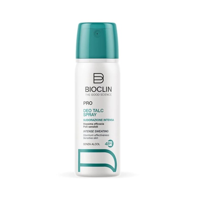 Flacone spray da 50 ml di Bioclin Deo Pro Talc, deodorante contro la sudorazione intensa. Flacone spray da 50 ml di Bioclin Deo Pro Talc, deodorante contro la sudorazione intensa.