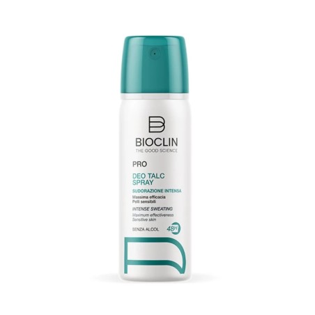 Flacone spray da 50 ml di Bioclin Deo Pro Talc, deodorante contro la sudorazione intensa. Flacone spray da 50 ml di Bioclin Deo Pro Talc, deodorante contro la sudorazione intensa.